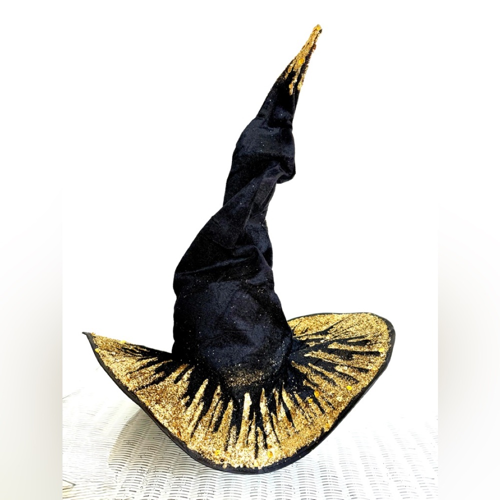 Witch hat Black & Gold oversize velvet with glitter Decorative adult size large